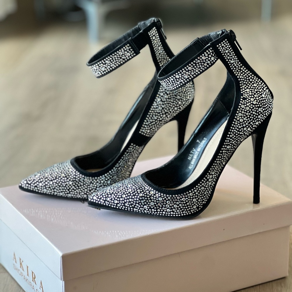 AKIRA Black and Silver Embellished Heels